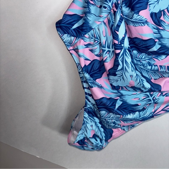 5/$25 Tropical Blue and Pink Women3XL One Piece Swimsuit Tropical Ruched - Picture 5 of 8
